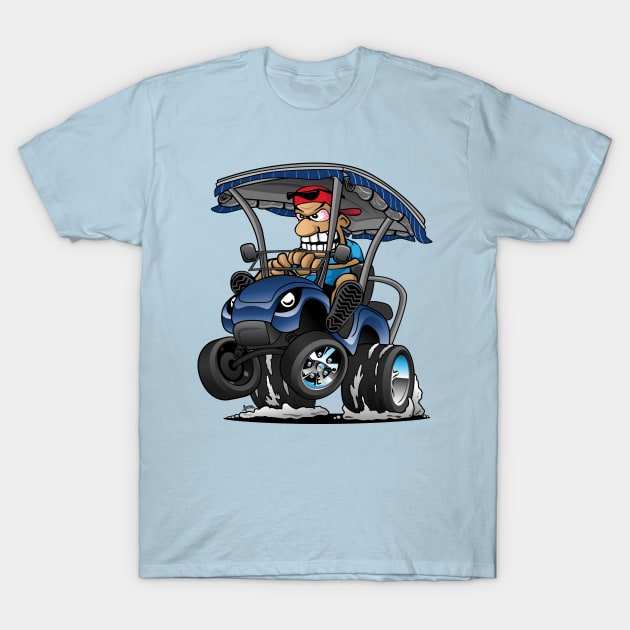 Funny Golf Cart Hotrod Golf Car Popping a Wheelie Cartoon T-Shirt by hobrath